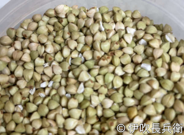Dehulled Ibuki soba grains are greenish.