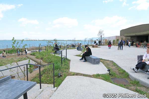 Terrace in front of LAGO Otsu shop and cafe.