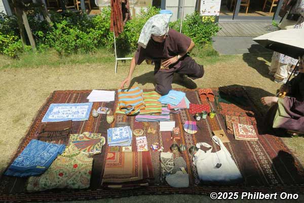 Vendor selling fabrics.