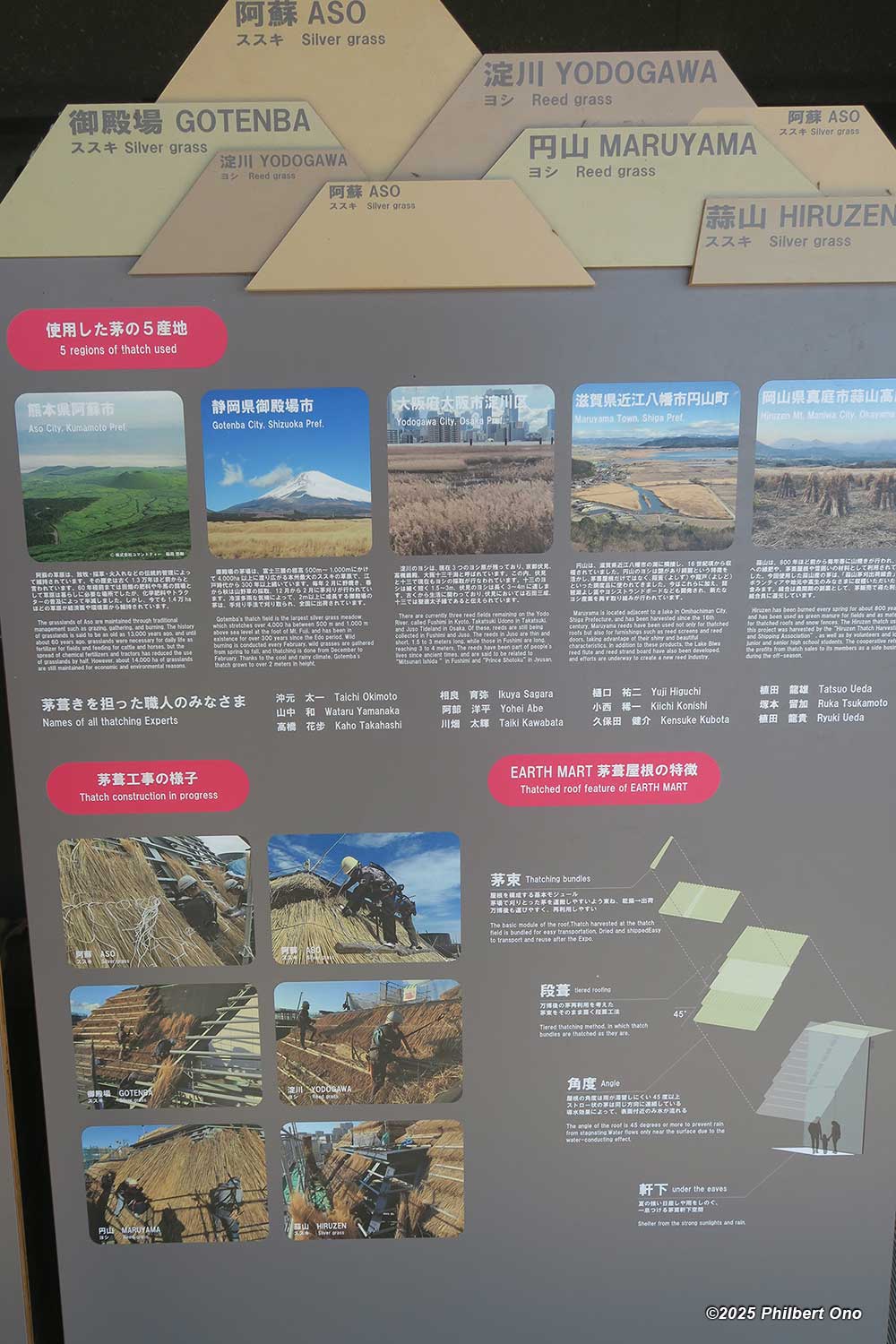 Earth Mart signboard explaining the construction of the thatched roof